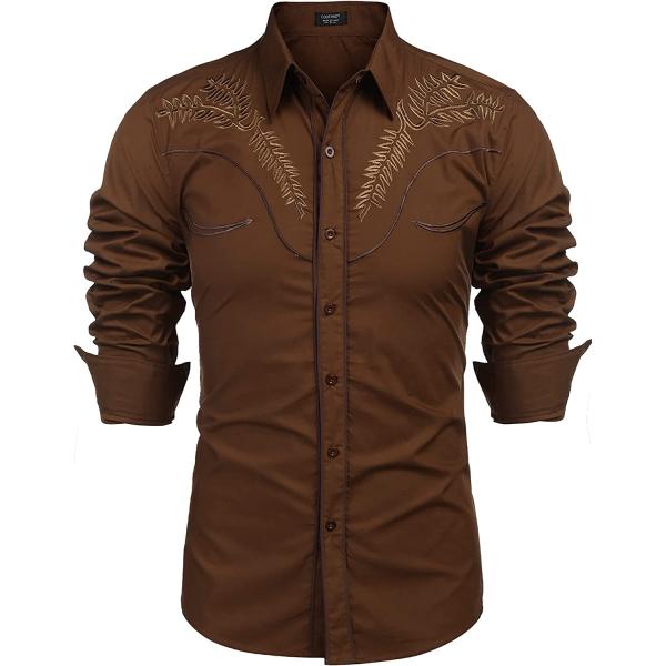 COOFANDY Men's Western Shirts Long Sleeve Slim Fit Embroideres Cowboy Casual Button Down Shirt