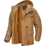 MAGCOMSEN Men's Cargo Jacket Winter Warm Coats Fleece Lined Military Jackets Cotton with Removable Hood
