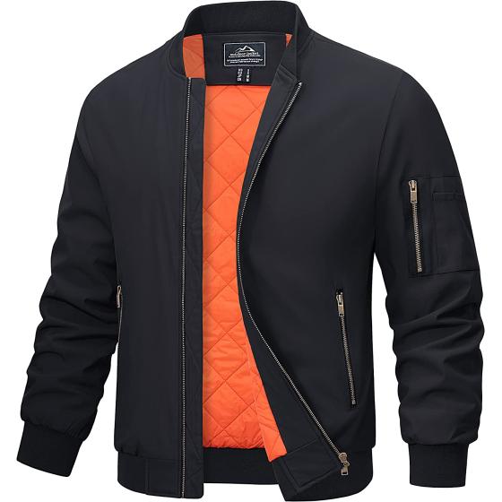 MAGCOMSEN Men's Bomber Jacket Fall Winter Warm Jackets Full Zip Padded Coats Windproof Thick Jackets Outwear Zipper Pockets