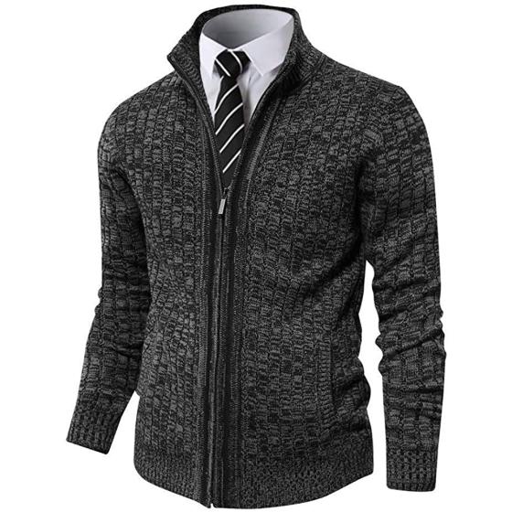 Pioneer Camp Men's Cardigan Sweaters Full Zip Up Stand Collar Slim Fit Casual Knitted Sweater with 2 Front Pockets