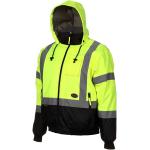 Pioneer High Vis Safety Bomber Jacket For Men – Waterproof Reflective Rain Gear – Class 3 – Detachable Hood – Yellow/Black