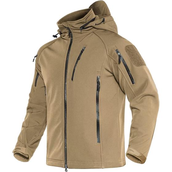 MAGCOMSEN Men's Tactical Jacket 8 Pockets Water Resistant Jacket Softshell Fleece Lined Jacket Winter Coats Ski Jacket