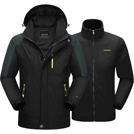 MAGCOMSEN Men's 3-in-1 Winter Ski Jacket with 6 Pockets Fleece Lining Detachable Hood Water Resistant Snowboard Jacket