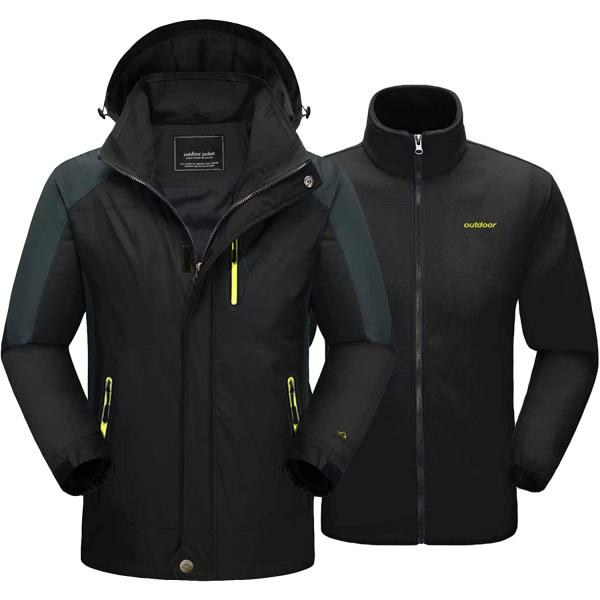 MAGCOMSEN Men's 3-in-1 Winter Ski Jacket with 6 Pockets Fleece Lining Detachable Hood Water Resistant Snowboard Jacket