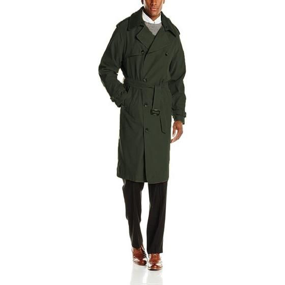 LONDON FOG Men's Plymouth Double Breasted Belted Micro Twill Light Lined Trench Coat
