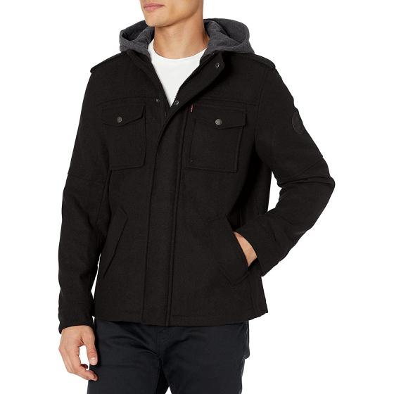 Levi's Men's Wool Blend Hooded Military Jacket