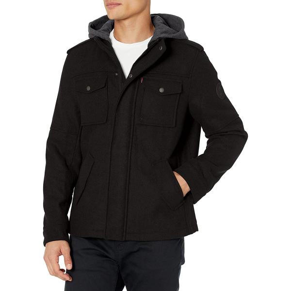 Levi's Men's Wool Blend Hooded Military Jacket