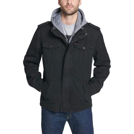 Levi's Men's Washed Cotton Hooded Military Jacket