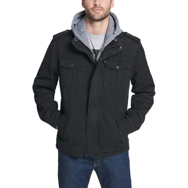 Levi's Men's Washed Cotton Hooded Military Jacket