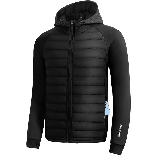 Pioneer Camp Men's Lightweight Puffer Running Jacket Waterproof Winter Down Jacket Hooded Insulated Puffy Thermal Hybrid Coat