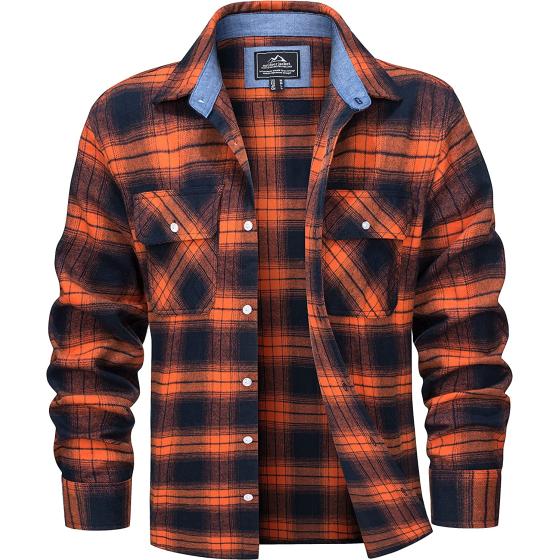 MAGCOMSEN Men's Plaid Flannel Shirts Cotton Long Sleeve Shirt Casual Button Down Fleece Shirts with 2 Pockets