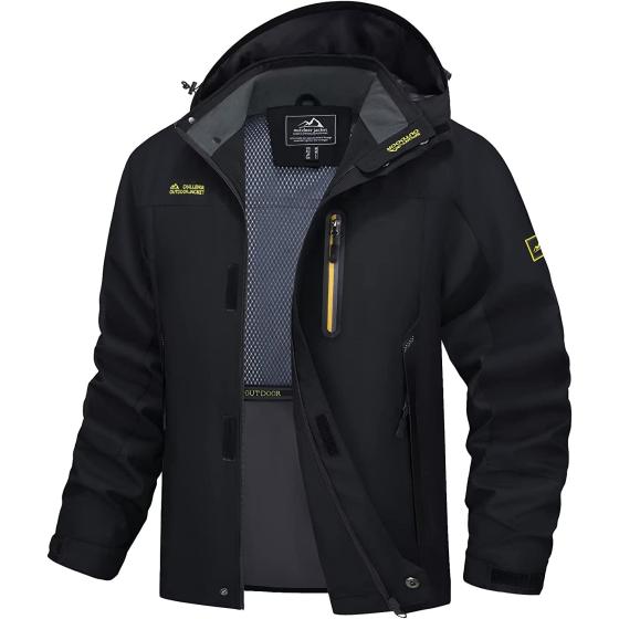 MAGCOMSEN Men's Hooded Windproof Water Resistant Rain Jacket Windbreaker 5 Pockets for Hiking,Fishing,Runing