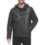 Calvin Klein Men's Faux Lamb Leather Moto Jacket with Removable Hood and Bib