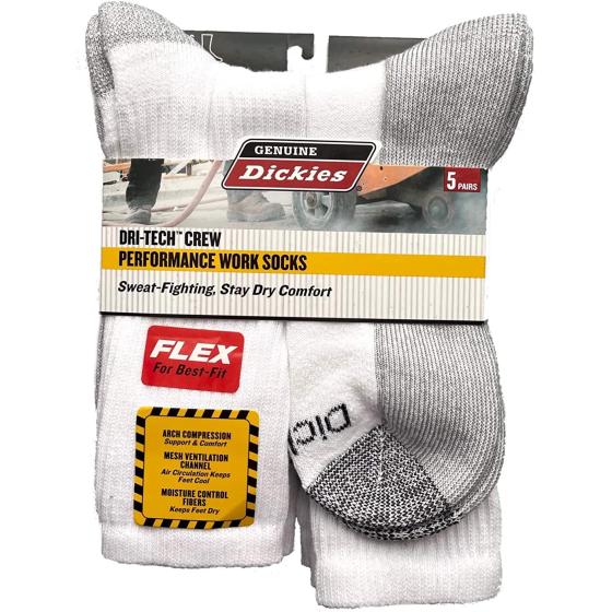 Dickies Genuine Men's 5-pair Crew Style Work Socks - White with Grey (6-12)