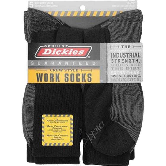 Dickies Genuine Mens 5-Pair Crew Work Socks