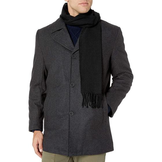 LONDON FOG Men's Amity 34" Wool Blend Car Coat with Scarf