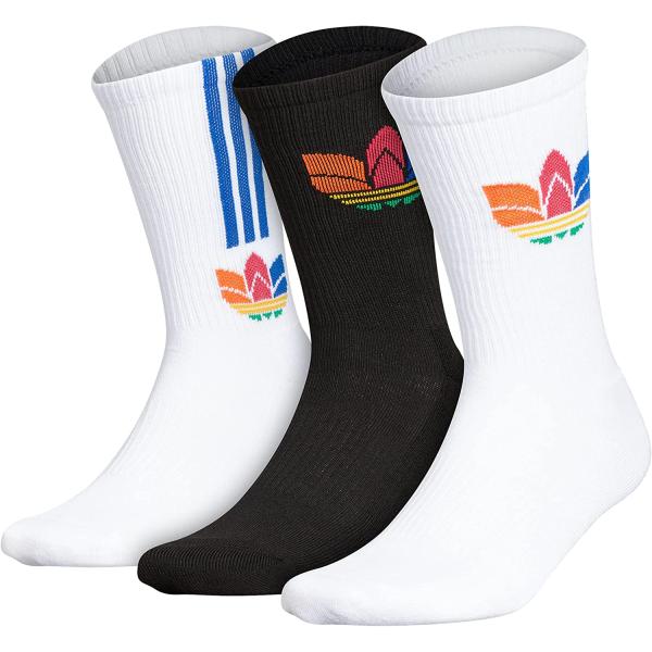 adidas Originals Men's Originals 3D Trefoil 3-Pack Crew, White/Black/Energy Orange, Large