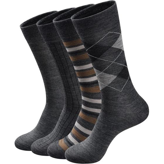 GKX Men's 4 Pairs Assorted Wool Dress Socks, Calf Length Soft Odorless, Size 6-12
