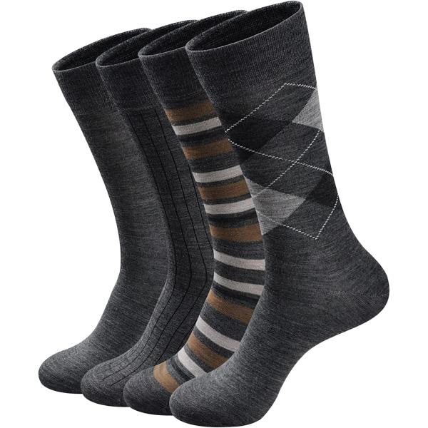 GKX Men's 4 Pairs Assorted Wool Dress Socks, Calf Length Soft Odorless, Size 6-12