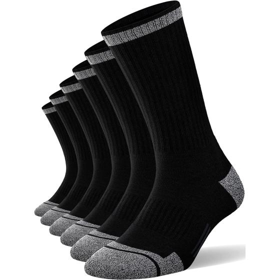 FITRELL 6 Pack Men's Athletic Crew Socks Cushioned Work Boot Socks Size 9-12/12-15