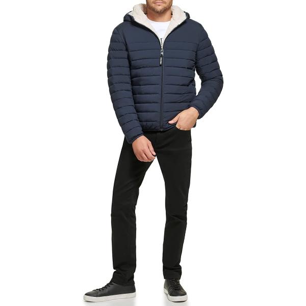 Calvin Klein Men's Hooded Down Jacket Quilted Coat Sherpa Lined