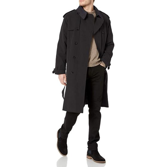 LONDON FOG Men's Iconic Double Breasted Trench Coat with Zip-Out Liner and Removable Top Collar