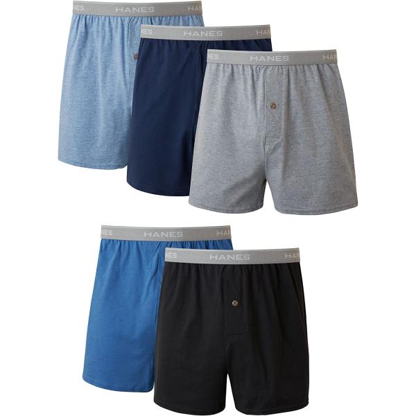 Hanes Men's Boxers 5-Pack, Cotton Knit Comfortable Boxer Underwear, Moisture-Wicking Cotton Boxers Multipack