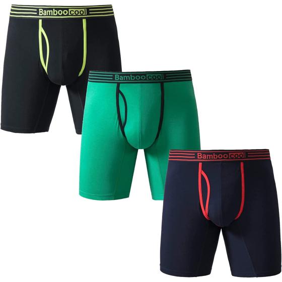 BAMBOO COOL Men's Boxer Briefs No-ride Up Man Boxer Comfortable Breathable Bamboo Viscose Underwear for Men 3 Pack