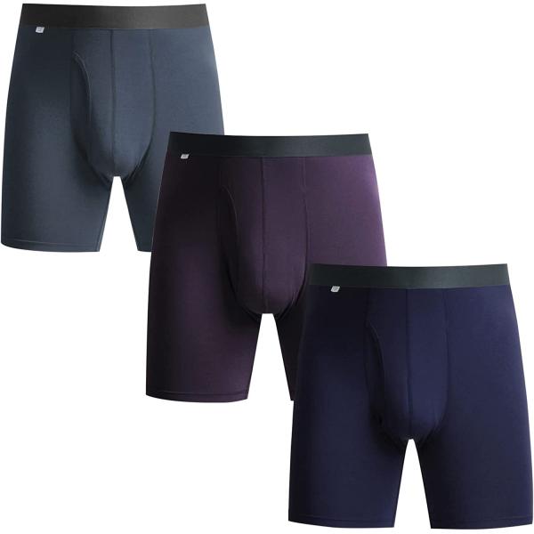 BAMBOO COOL Man Underwear Fly Front with U-Pouch Men's Boxer Briefs Soft Tag-Free Bamboo Viscose Trunks stretched Boxers
