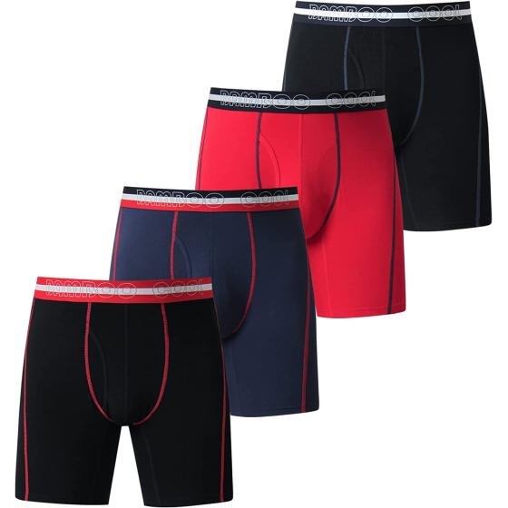 BAMBOO COOL Man Underwear No-Ride-Up Men's Boxer Briefs Anti-Chafing Bamboo Viscose Trunks Moisture-wicking Boxers 4 Pack