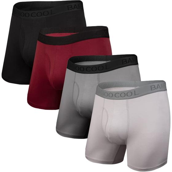 BAMBOO COOL Men's Underwear Boxer Briefs Soft Breathable Performance Bamboo Viscose Underwear for Men (4 Pack)