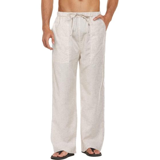 COOFANDY Mens Linen Loose Pant Lightweight Elastic Waist Trouser Yoga Beach Pant