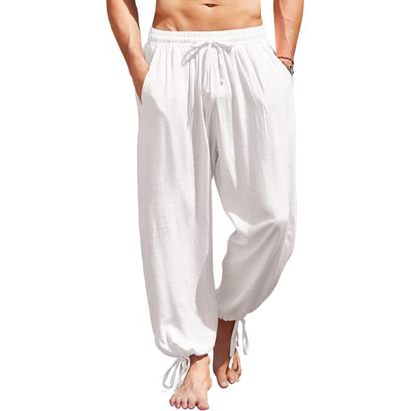 COOFANDY Men's Cotton Linen Pants Causal Harem Pants Elastic Waist Beach Boho Yoga Trousers