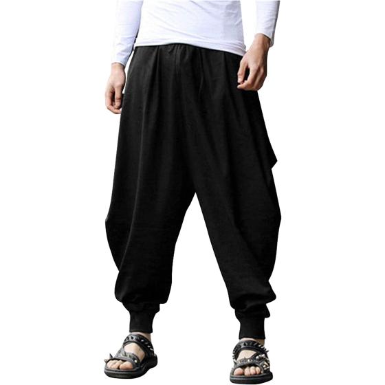COOFANDY Men Hippie Harem Pants Baggy Linen Boho Yoga Casual Drop Crotch Trouser
