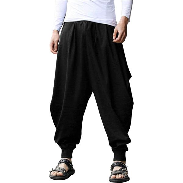 COOFANDY Men Hippie Harem Pants Baggy Linen Boho Yoga Casual Drop Crotch Trouser