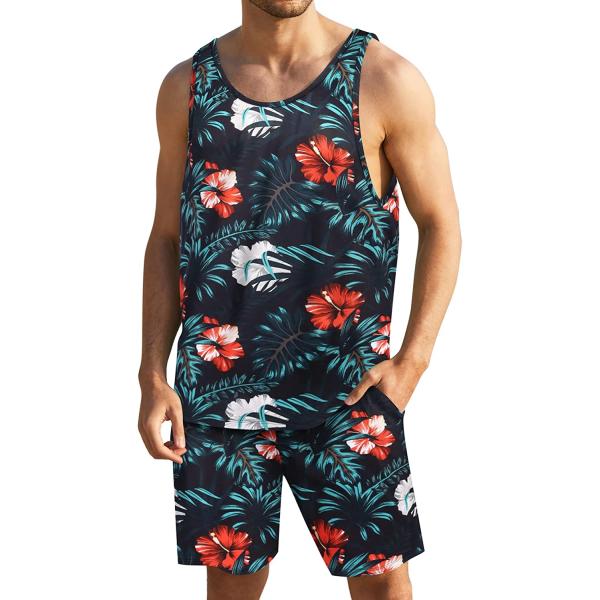 COOFANDY Men Floral Tank Hawaiian Shorts Sets Summer Tank Tops Beach Tropical Outfits