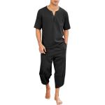 COOFANDY Men's 2 Pieces Linen Set Henley Shirt Short Sleeve and Harem Capri Pants Wide Leg Baggy Beach Yoga Trousers Outfits