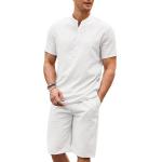 COOFANDY Men's 2 Pieces Linen Set Casual Henley Shirts Short Sleeve Beach Yoga Shorts Summer Pants Outfits