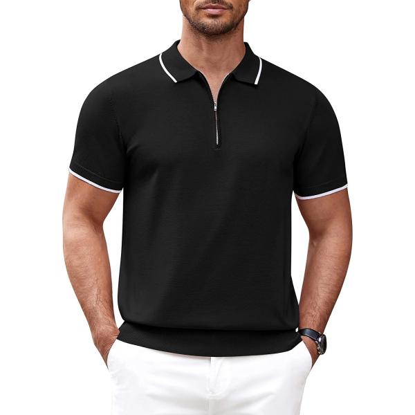 COOFANDY Men's Zipper Polo Shirt Casual Knit Short Sleeve Polo T Shirt Classic Fit Shirts