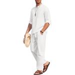 COOFANDY Men's 2 Pieces Cotton Linen Set Long Sleeve Henley Shirts Casual Beach Pants With Pockets Summer Yoga Outfits