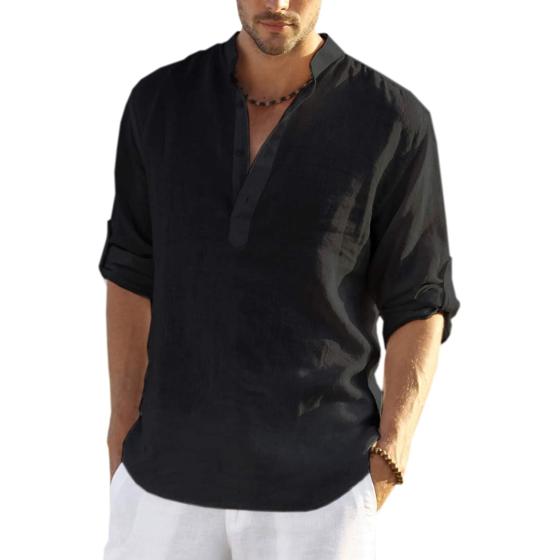 COOFANDY Men's Cotton Linen Henley Shirt Long Sleeve Hippie Casual Beach T Shirts