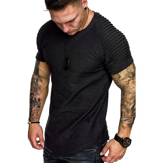 COOFANDY Men's Muscle T-Shirt Pleated Raglan Sleeve Bodybuilding Gym Tee Short Sleeve Fashion Workout Shirts Hipster Shirt
