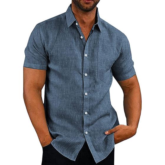 COOFANDY Men's Casual Linen Button Down Shirt Short Sleeve Beach Shirt