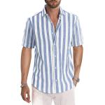 JMIERR Men's Casual Stylish Short Sleeve Button-Up Striped Dress Shirts Cotton Shirt