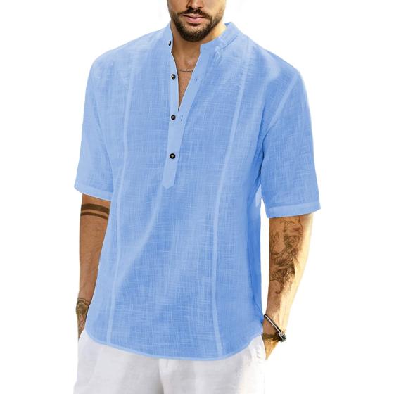 JMIERR Mens Cotton Linen Henley Shirt Casual Button Down Short Sleeve Tropical Shirts Summer Beach T Shirts