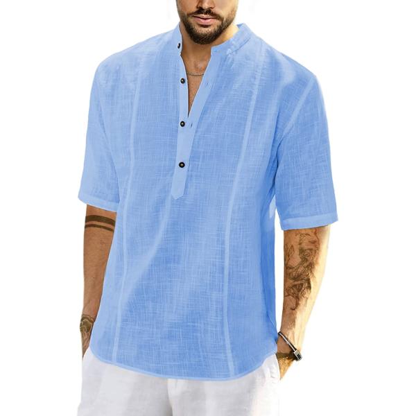 JMIERR Mens Cotton Linen Henley Shirt Casual Button Down Short Sleeve Tropical Shirts Summer Beach T Shirts