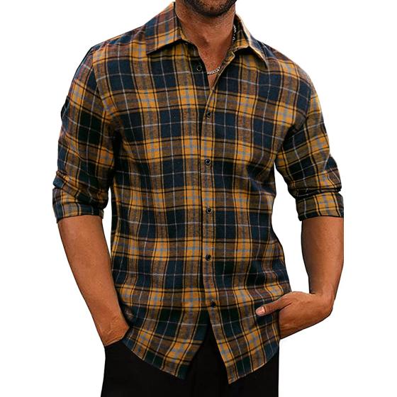 JMIERR Mens Long Sleeve Button-Down Plaid Shirts Casual Cotton Flannel Shirt