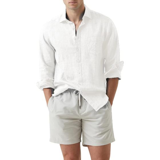 JMIERR Men's Cotton Linen Casual Stylish Button Down Shirt Long Sleeve Dress Shirts