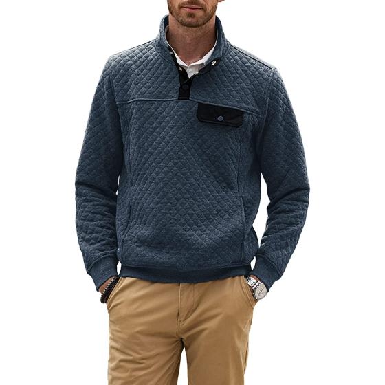 JMIERR Mens Quilted Sweatshirt Casual Long Sleeve Outdoor Stand Collar Button Pullover Sweatshirts