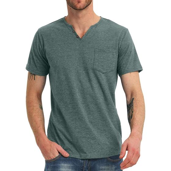 NITAGUT Men's Casual Slim Fit Long/Short Sleeve Pocket T-Shirts V Neck Tops